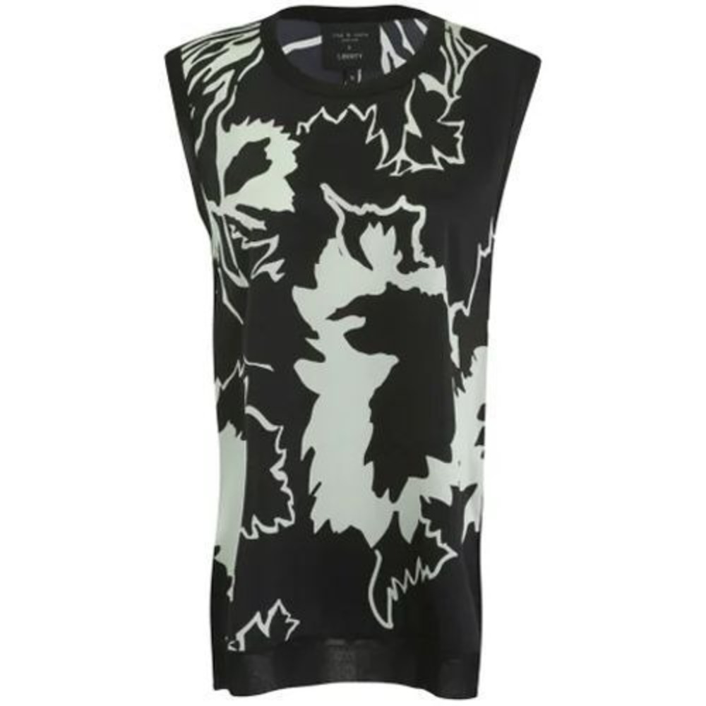 Rag &‎ Bone x Liberty London Silk Shell Top Black White Leaf Print Sleeveless XS